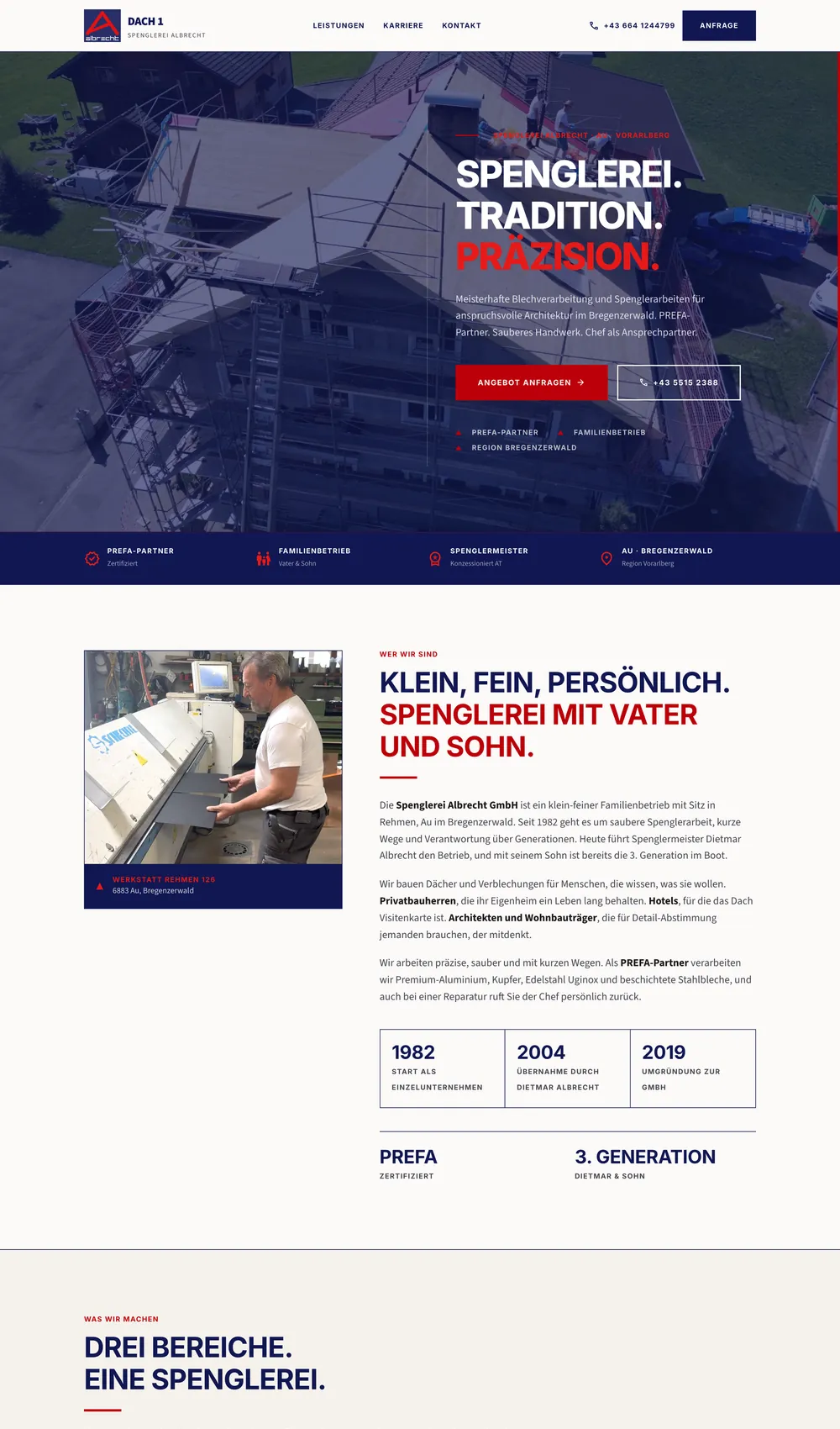 Website-Referenz Spenglerei Albrecht, Spenglerei & Dach aus Vorarlberg. Webdesign und Homepage mit SEO und GEO von der Agentur LISN.