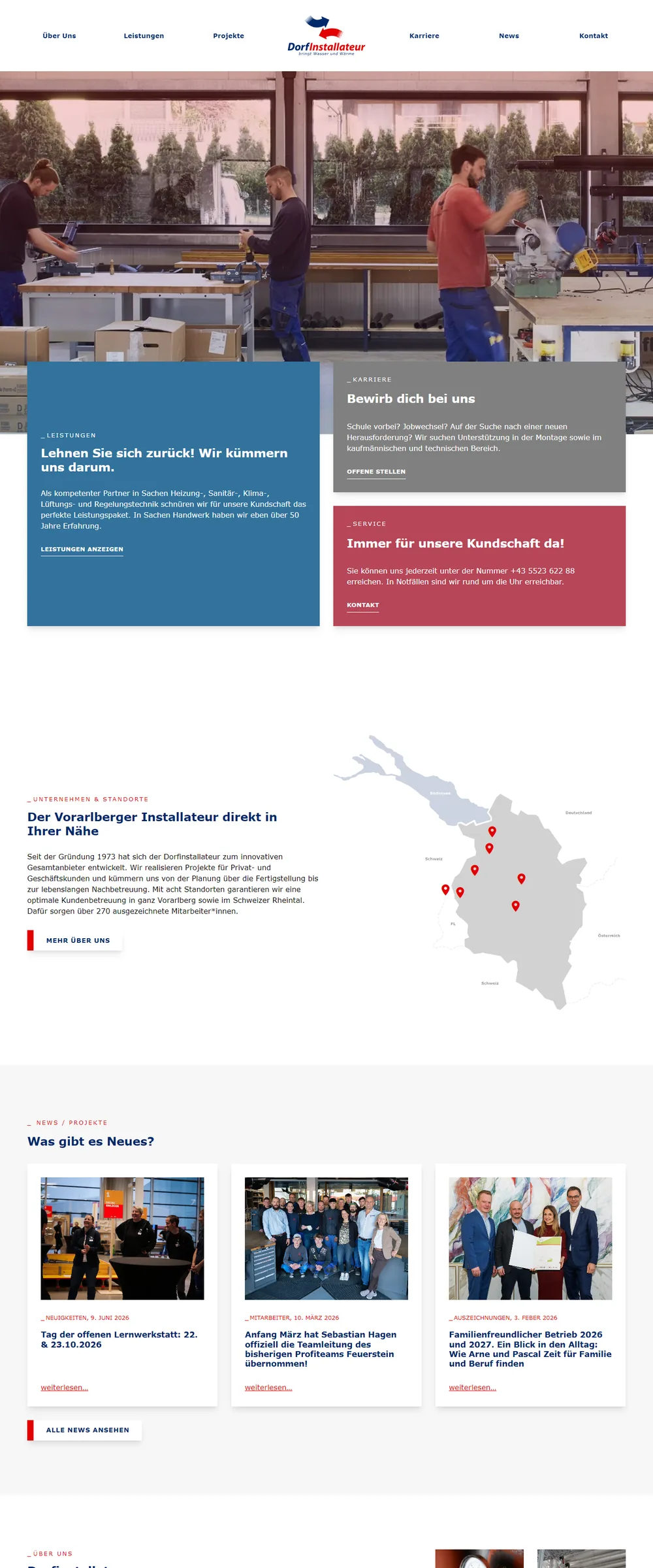 Langer Screenshot der Dorfinstallateur Website als Webdesign-Referenz