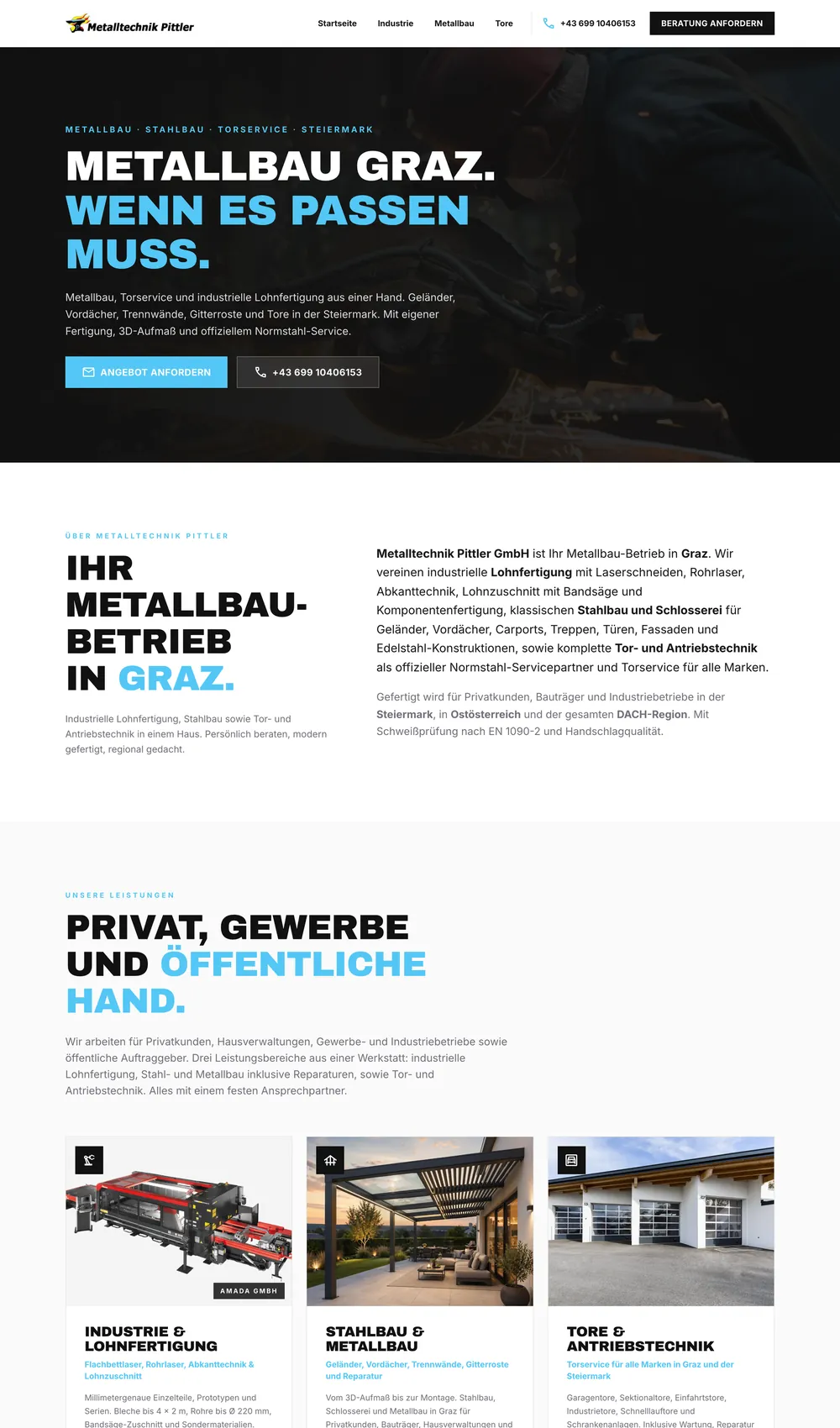 Website-Referenz Metalltechnik Pittler, Metalltechnik aus Steiermark. Webdesign und Homepage mit SEO und GEO von der Agentur LISN.