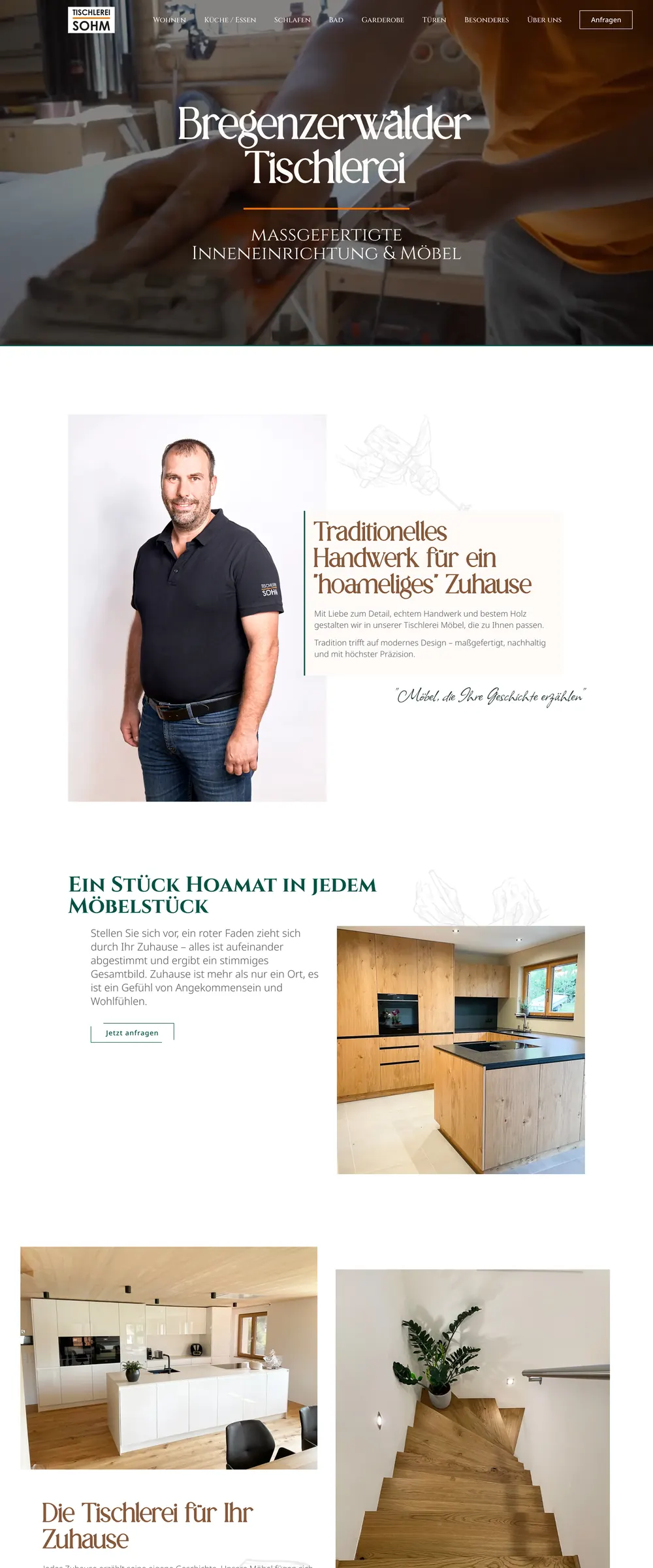 Langer Screenshot der Tischlerei Sohm Website als Webdesign-Referenz