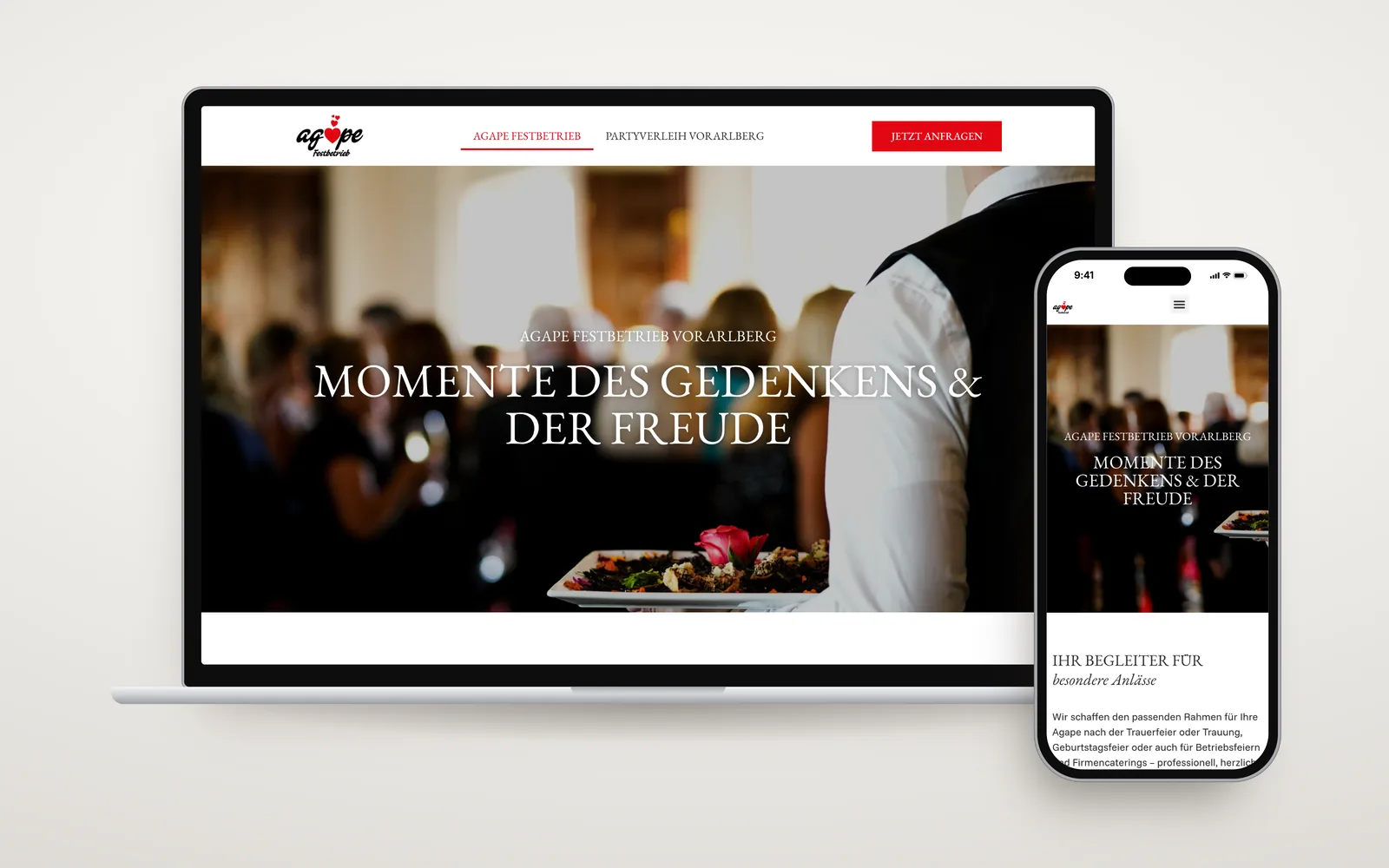 Website von Agape Festbetrieb als Mockup auf Laptop und Smartphone