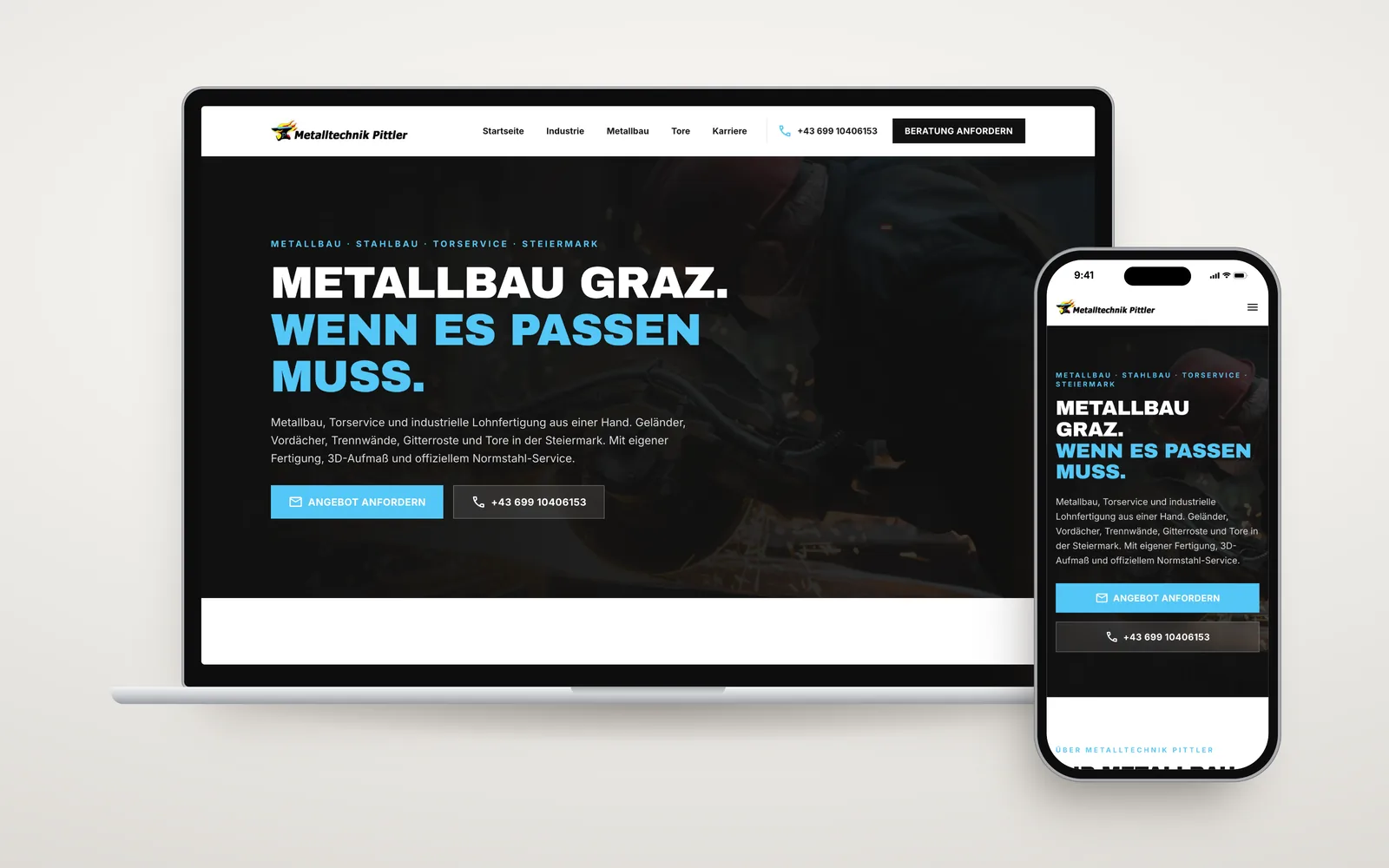 Website von Metalltechnik Pittler als Mockup auf Laptop und Smartphone